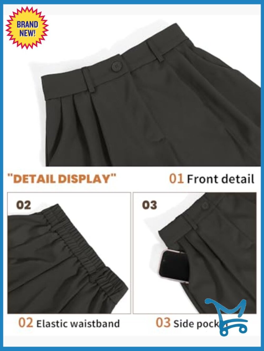 Women Wide Leg High Waist Pleated Front Trousers Work Casual Pants Elastic Back - Picture 3 of 6